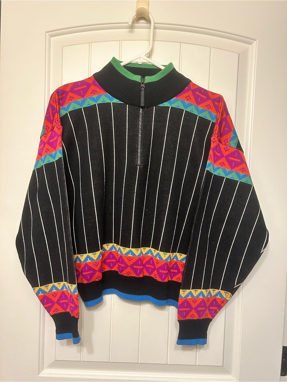 Obermeyer Black Sweater with Multicolor Geometric Accents